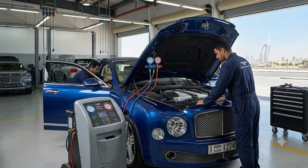 Independent specialist carrying out Bentley AC and air conditioning repair in Dubai