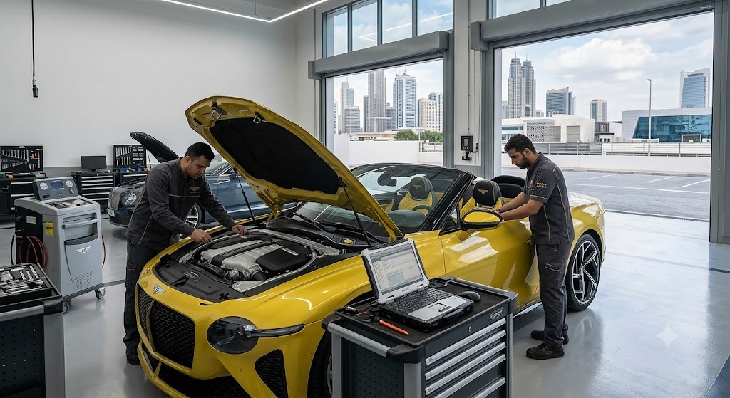 Bentley Bacalar being serviced by an independent Bentley repair specialist in Dubai