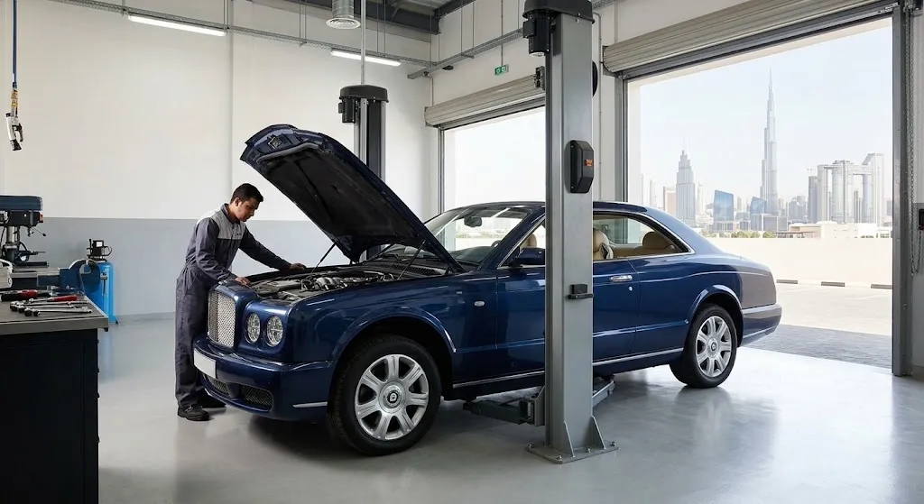Independent Bentley car repair specialist in Dubai working on a Bentley in a professional workshop