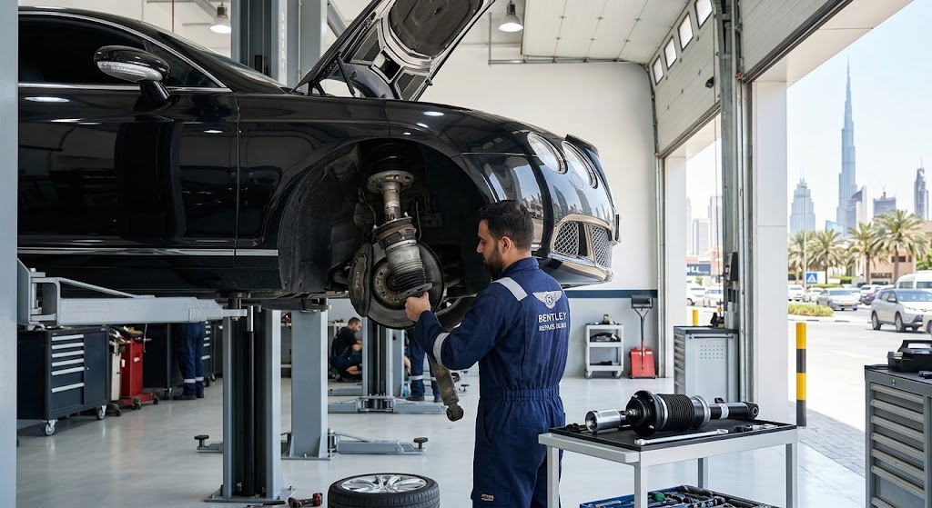 Bentley air suspension strut replacement in Dubai by independent Bentley specialist technicians