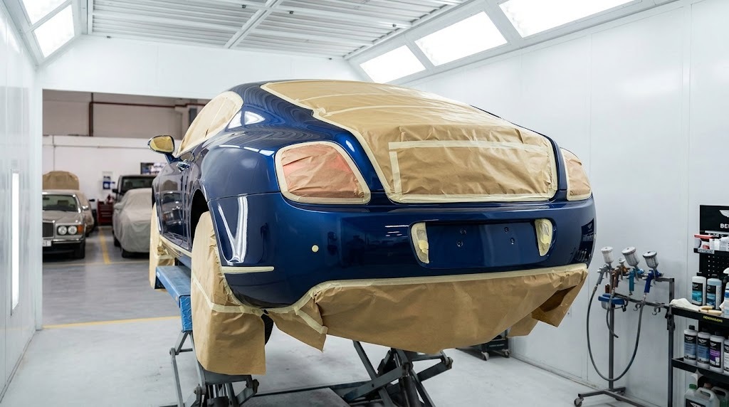 Bentley bumper repair and respray in Dubai — refinished front bumper with factory-matched paint by an independent Bentley specialist