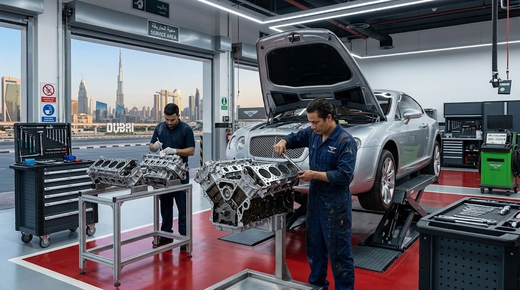 Bentley head gasket repair in Dubai - cylinder head removed from a Bentley W12 engine by an independent specialist