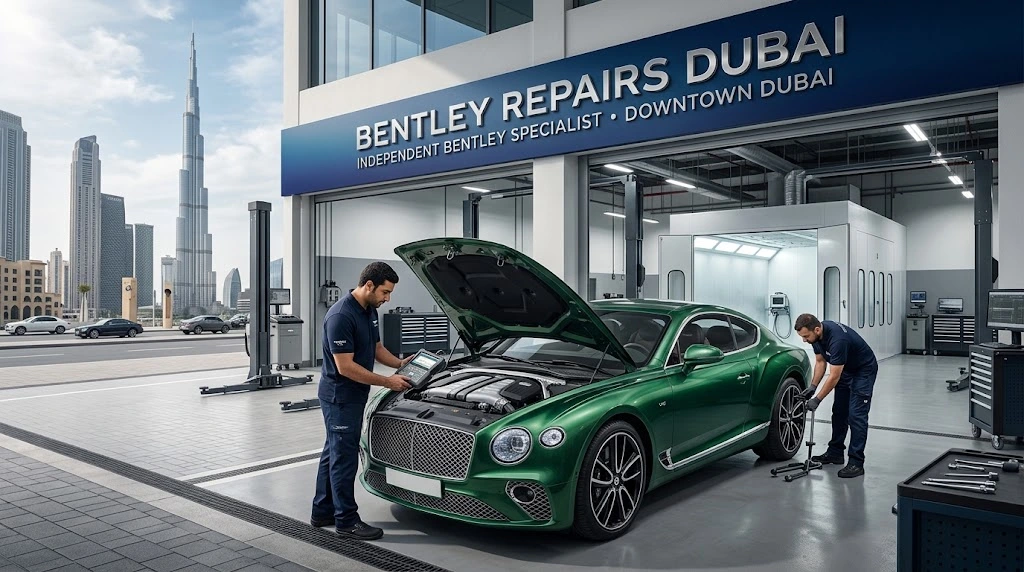 Bentley Continental GT being serviced by an independent Bentley specialist for a Downtown Dubai owner