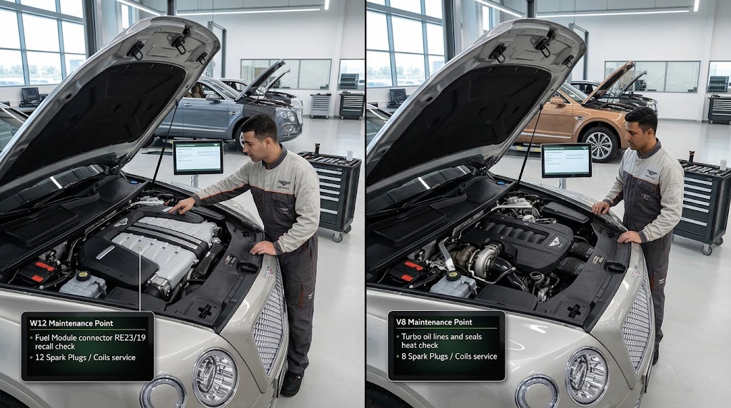 Bentley Bentayga W12 and V8 engine bays compared side by side