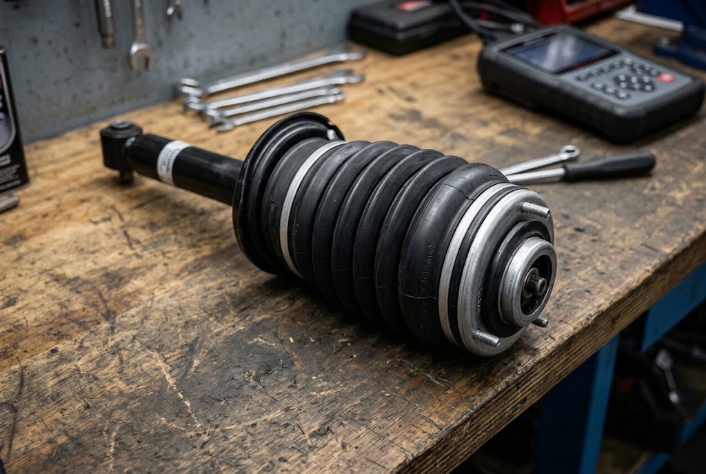 Bentley Continental GT front air suspension strut removed, showing the air spring