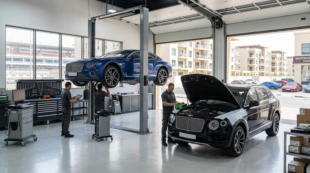 Bentley Continental GT being serviced by an independent Bentley specialist for Motor City Dubai owners