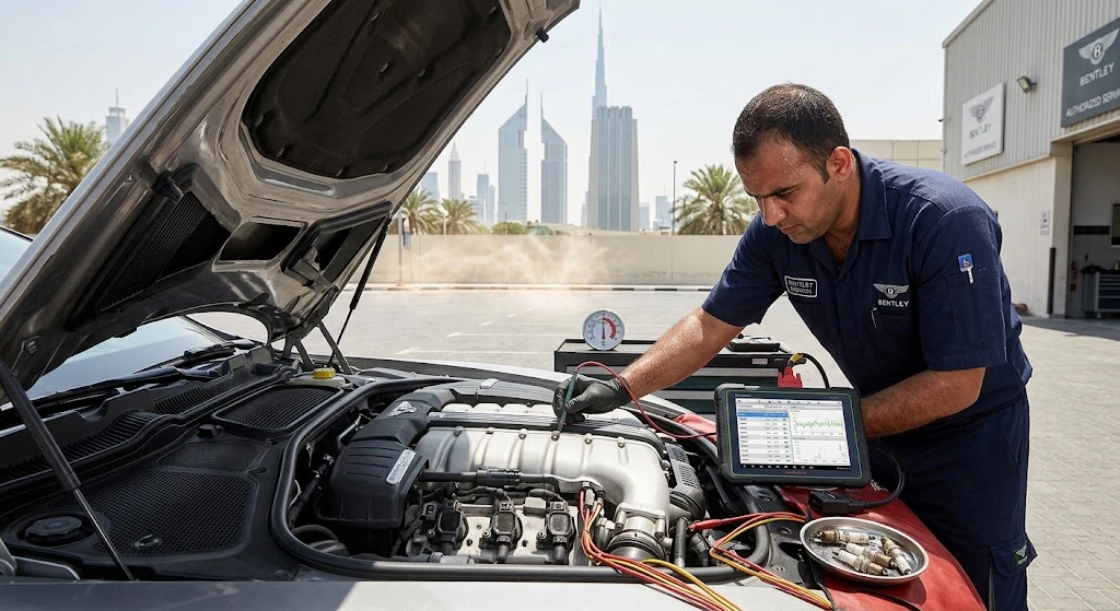 Bentley W12 misfire diagnosis in Dubai heat